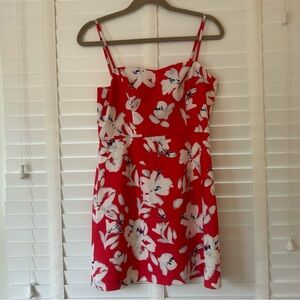 French Connection Dress Mini Red White Floral Sleeveless Sheath Size 6